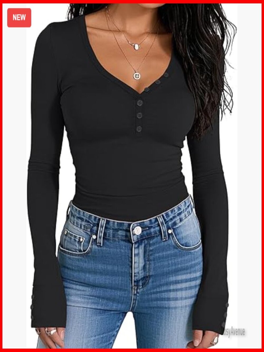 Long Sleeve V-Neck Henley Shirt Slim Fit Casual Top Tee